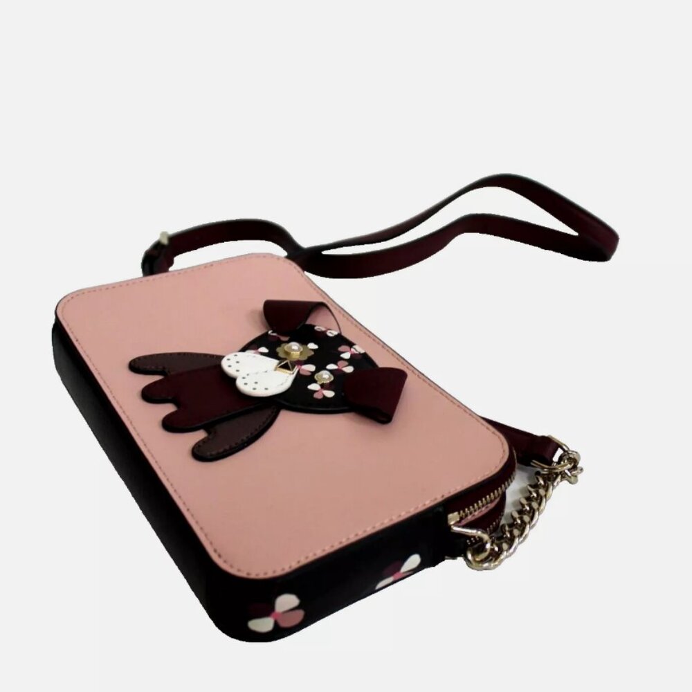 kate spade Floral Pup Cherrywood Double Zip Small Crossbody Bag Purse - Picture 7 of 15